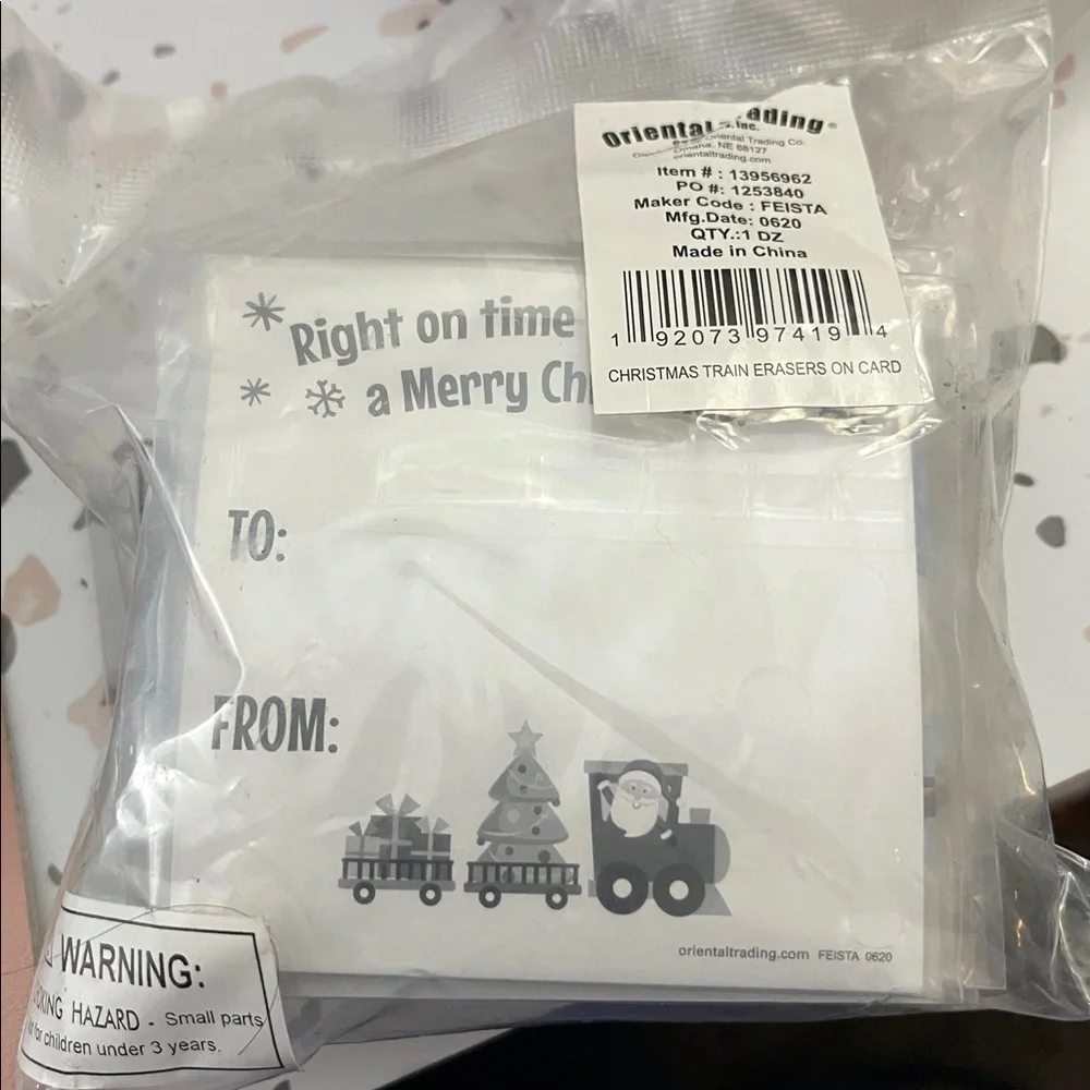 Christmas Train Erasers w/ Card 12 Pack